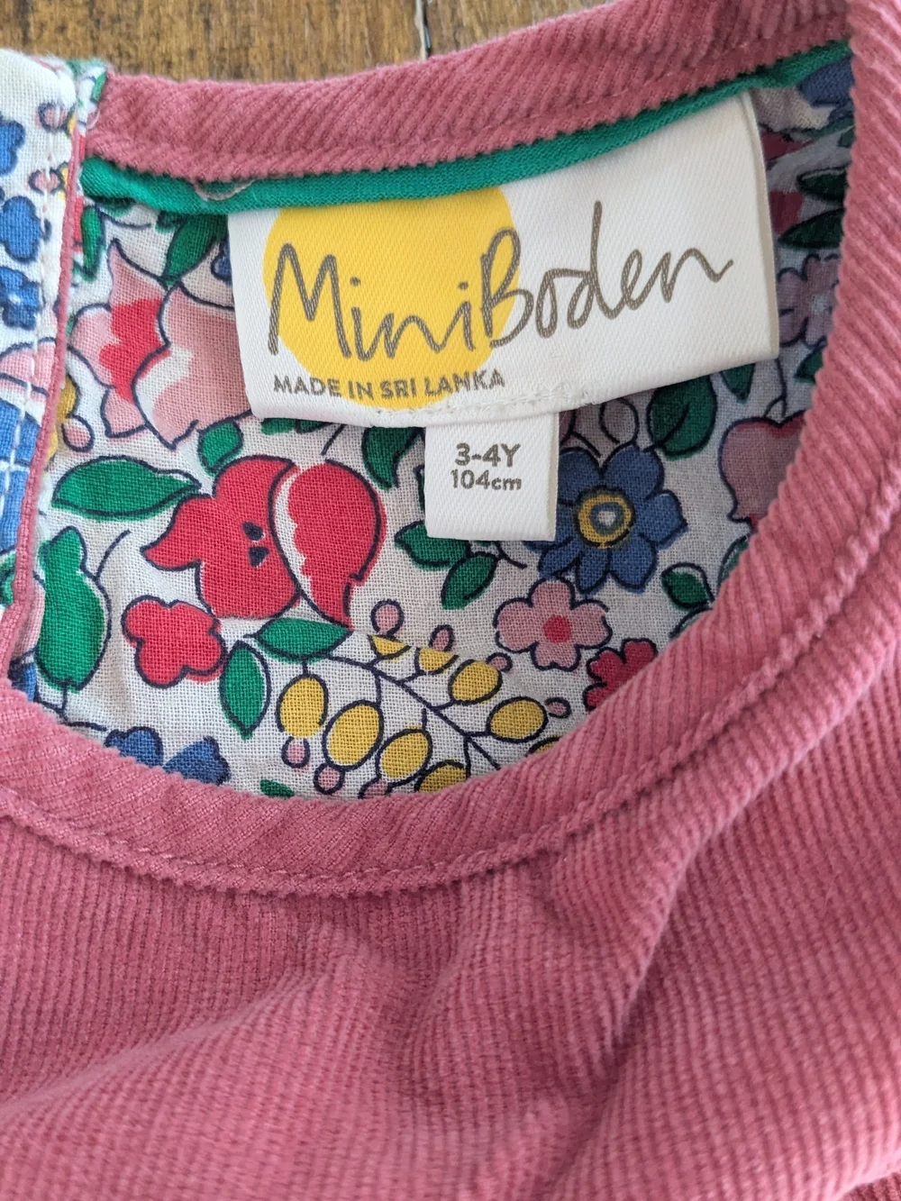 Mini Boden Dusty Rose Flutter-Sleeve Corduroy Dress With Floral Lining 3-4y EUC